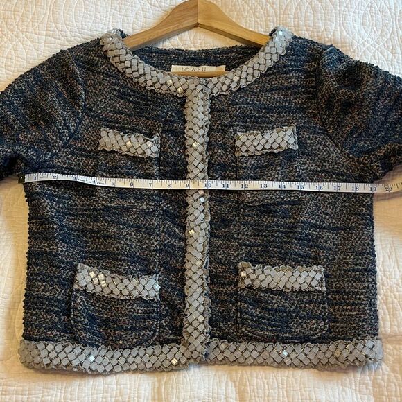 Anthropologie Isani Massey Cropped Tweed Beaded Jacket Boho Glam New Blue Medium - Picture 12 of 15